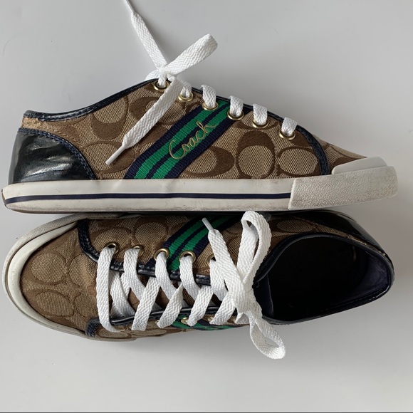 Coach Shoes - Coach Logo Sneakers Blue Green Stripe